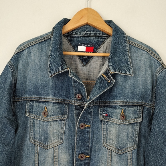 Vintage Tommy Hilfiger Trucker Jean Jacket Size Large Blue Denim - Picture 5 of 15